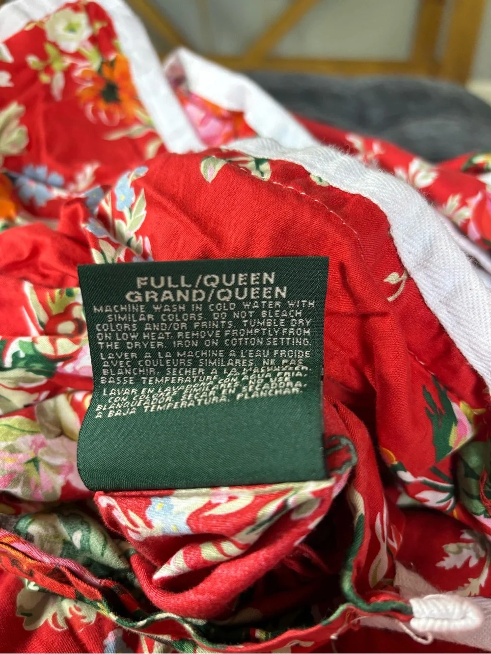 Ralph Lauren vintage Full/Queen duvet cover. Belle Harbor Red Floral 100% cotton